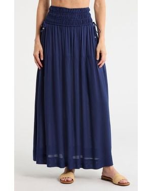 Elan Smocked Waist Maxi Cover-Up Skirt - Blue