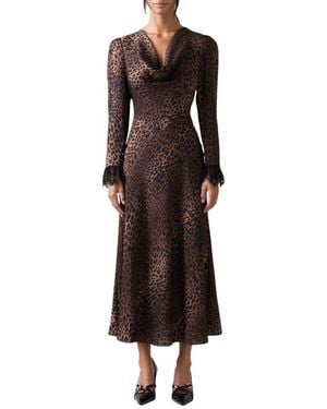 LK Bennett Geena Lace Cuff A-Line Dress - Brown