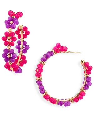 Cara Beaded Flower Hoop Earrings - Pink