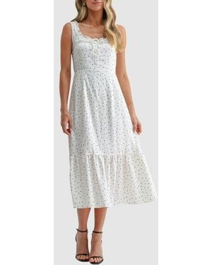 Lush Lace Inset Tiered Midi Dress - White