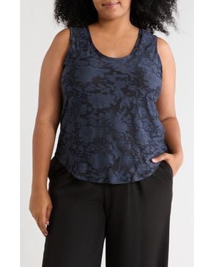 Tahari Floral Scoop Neck Tank Top - Blue