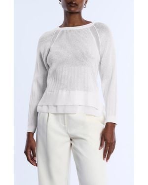 BCBGMAXAZRIA Raglan Sleeve Semisheer Cotton Blend Open Stitch Sweater - White