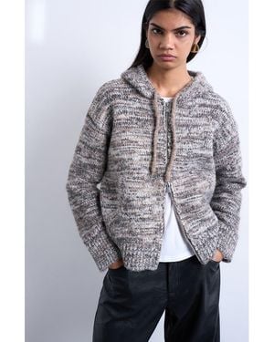 TOPSHOP Zip Front Knit Hoodie - Gray