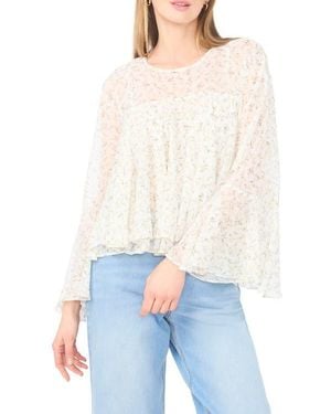 1.STATE Floral Long Bell Sleeve Ruffle Top - White