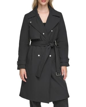 Andrew Marc Water Resistant Belted Trench Coat - Black