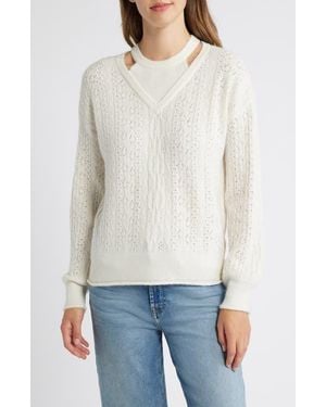 Wit & Wisdom V-Neck Sweater With Bib - White