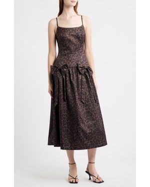 Moon River Bow Front Satin Midi Cocktail Dress - Multicolor