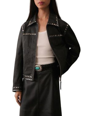 Mango Studded Leather Jacket - Black