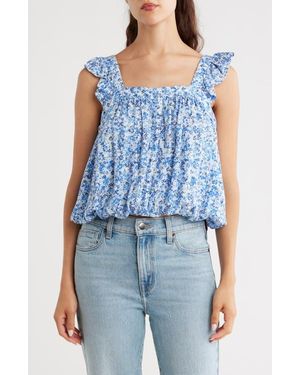 Melrose and Market Floral Ruffle Strap Tank - Blue