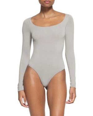 Skims Essential Bodysuits Long Sleeve Scoop Neck Bodysuit - Gray