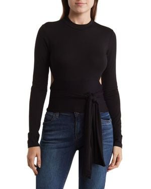 Go Couture Long Sleeve Wrap Top - Black