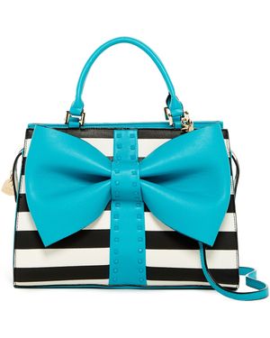 Betsey Johnson Curtsy Striped Bow Satchel Bag - Blue