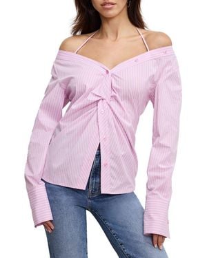 GOOD AMERICAN Poplin Off The Shoulder Top - Purple