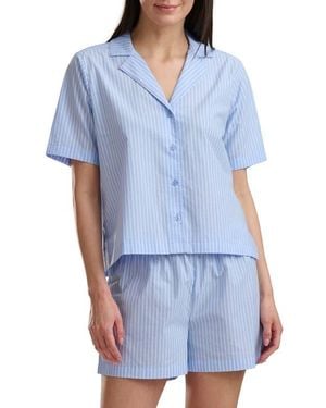 Splendid Plaid Short Sleeve Notch Top And Boxer Pajamas - Blue