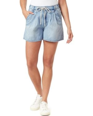 Kensie High Rise Pleated Denim Shorts - Blue