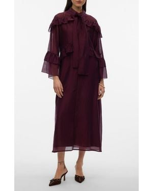 Vero Moda Jenna Ruffle Detail Long Sleeve Dress - Red