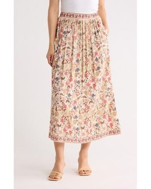 Max Studio Floral Midi Skirt - Natural