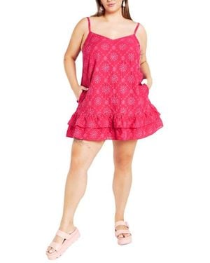 City Chic Myah Embroidered Eyelet Cotton Ruffle Shift Dress