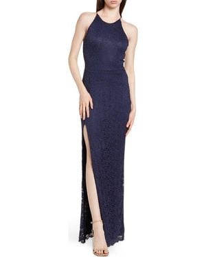 Love By Design Lace Maxi Dress with Thigh Slit - Blue
