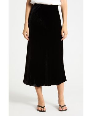 Faherty Stretch Velvet Midi Skirt - Black