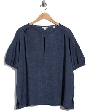 Max Studio Bubble Short Sleeve Top - Blue