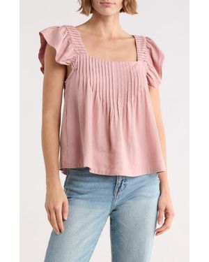 Joie Flutter Sleeve Square Neck Linen Blend Top - Pink