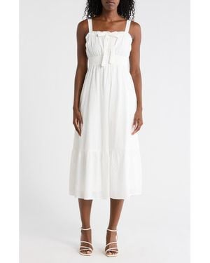 AUGUST SKY Front Bow Cotton Midi Sundress - White