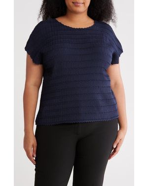 Tahari Boat Neck Cap Sleeve Top - Blue