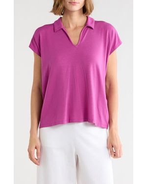 Eileen Fisher Boxy Johnny Collar Jersey Top - Pink