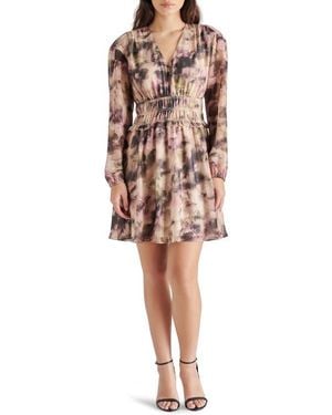 Steve Madden Fiora Smocked Waist Long Sleeve Minidress - Multicolor