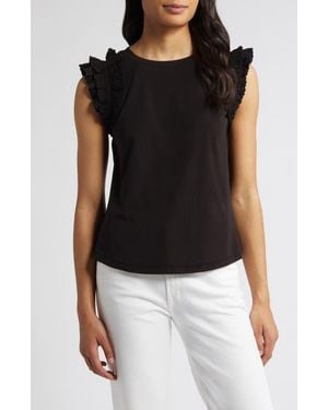 Wit & Wisdom Ruffle Sleeve Top - Black