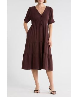 Madewell Lightspun Tiered Button Front Midi Dress
