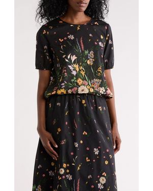 DR2 by Daniel Rainn Floral Bubble Hem Top - Black
