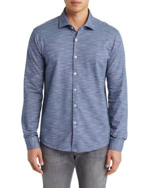 Stone Rose Slub Knit Button-Up Shirt - Blue
