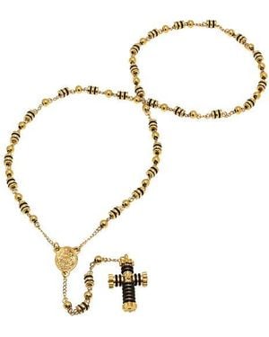 HMY Jewelry Two-Tone Rosary Cross Necklace - Yellow