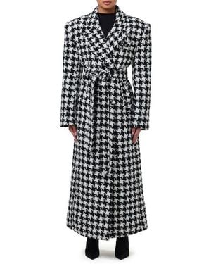 Naked Wardrobe Long Houndstooth Trench Coat - White