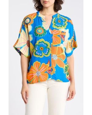 Tahari Split Neck Shirt - Blue