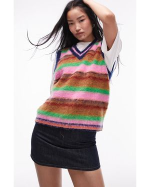 TOPSHOP Stripe Fluffy Sweater Vest - Red