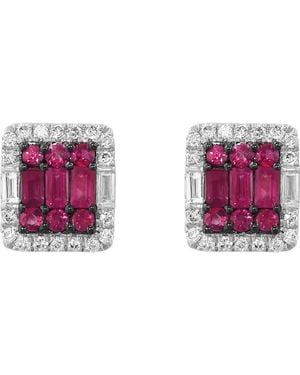 Effy Sterling Diamond Halo Ruby Stud Earrings - Pink