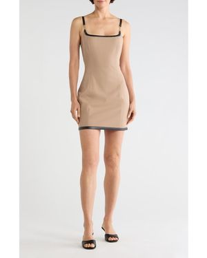 L'Agence Jettie Leather Trim Minidress - Natural