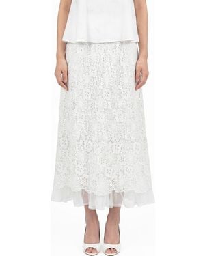 Love By Design Millie Mesh & Lace Midi Skirt - White