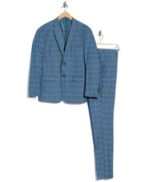 Gino Vitale Slim Fit Plaid Stretch Two-Piece Suit - Blue