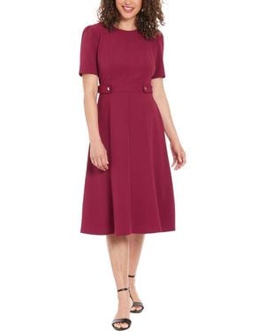 London Times Short Sleeve Fit & Flare Midi Dress - Red