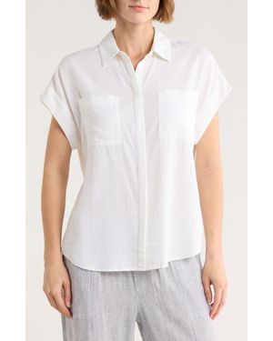 Caslon Double Pocket Linen Blend Camp Shirt - White