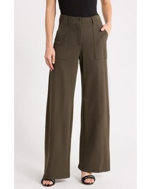 Max Studio Ponte High-Waist Straight Pants - Gray