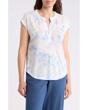 Bobeau Split Neck Top - White