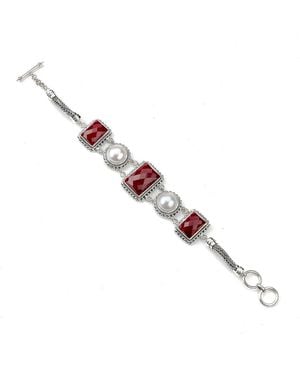 Samuel B. Sterling Ruby & Mabe Pearl Toggle Bracelet - Red
