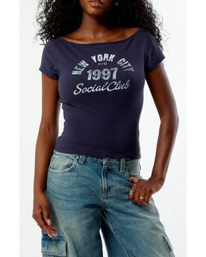 PacSun Nyc Social Club Graphic T-Shirt - Blue