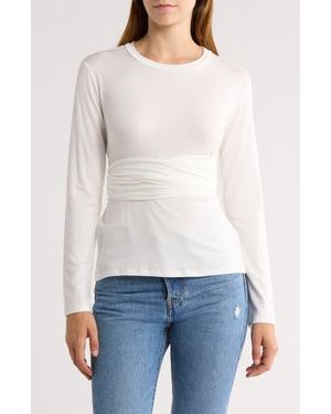 Go Couture Tie Front Long Sleeve Knit Top - White