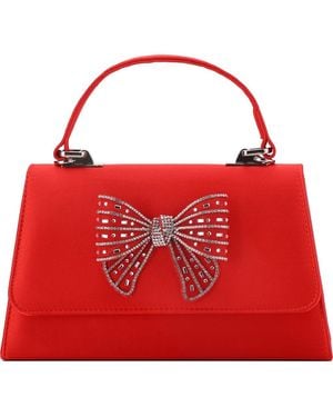 Lady Couture Leslie Crystal Bow Satin Clutch - Red